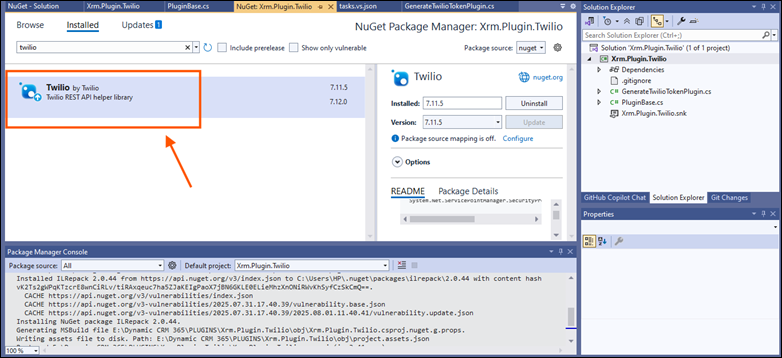 Add Twilio NuGet Package
