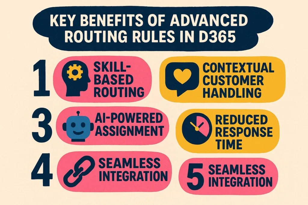 Visual representation of Key Benefits of Advanced Routing Rules in D365