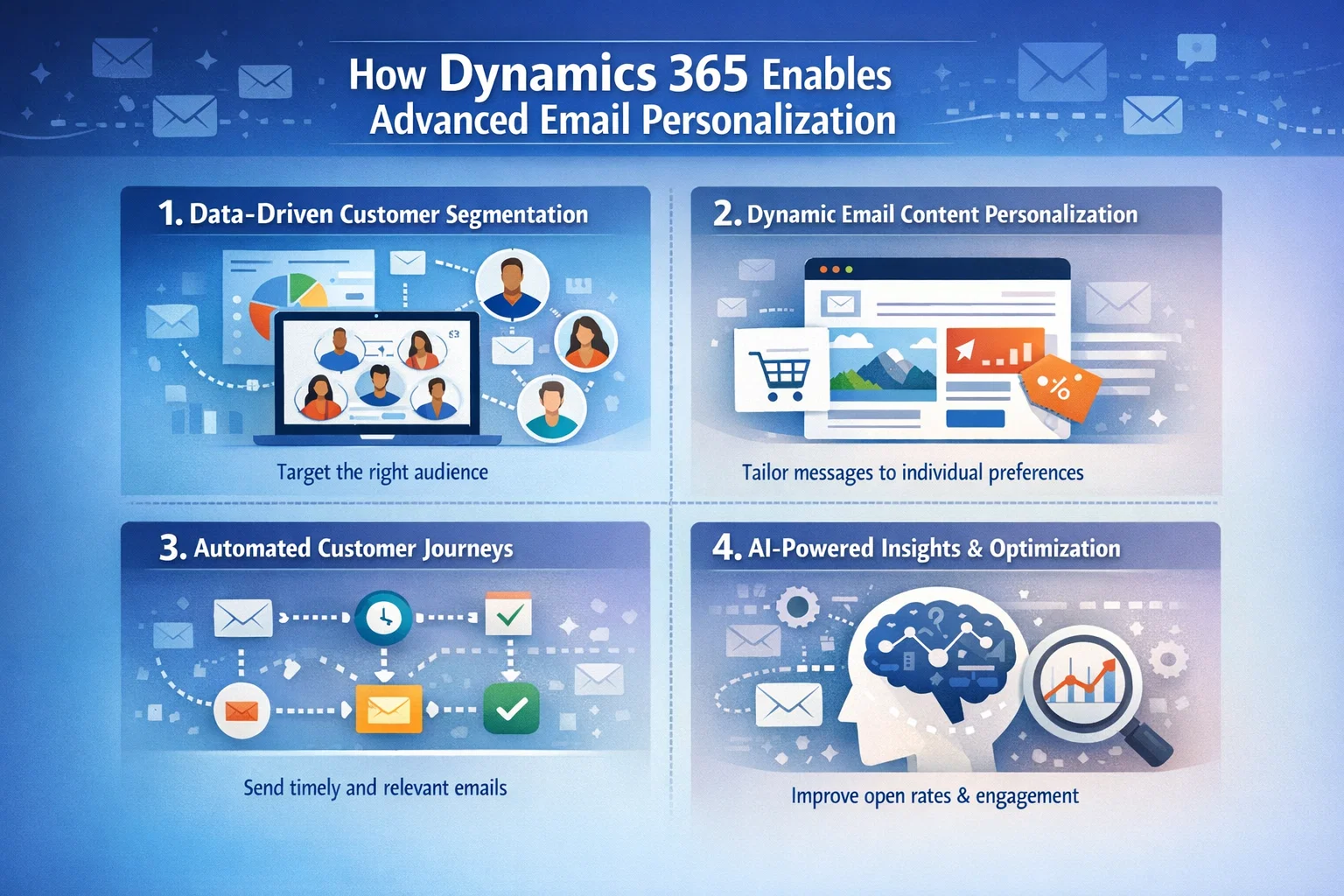 visual representation of How Dynamics 365 Enables Advanced Email Personalization