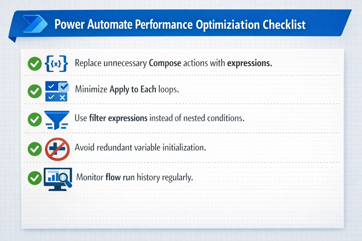 visual representation of Power Automate Performance Optimization Checklist