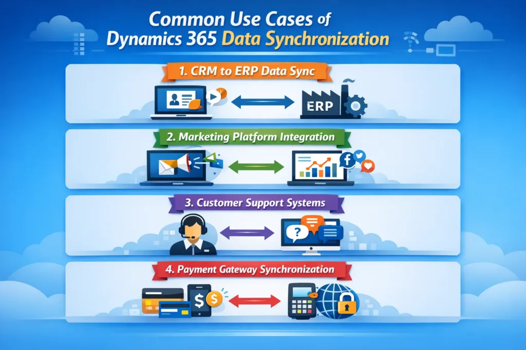 visual representtion of Common Use Cases of Dynamics 365 Data Synchronization