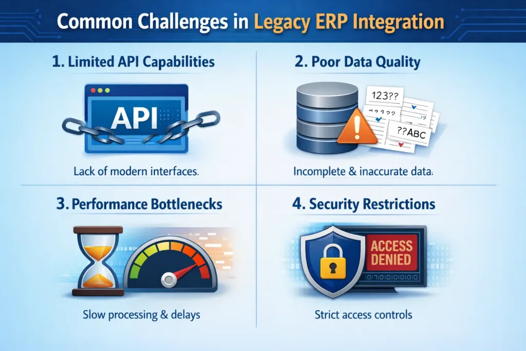 visual representation of Common Challenges in Legacy ERP Integration