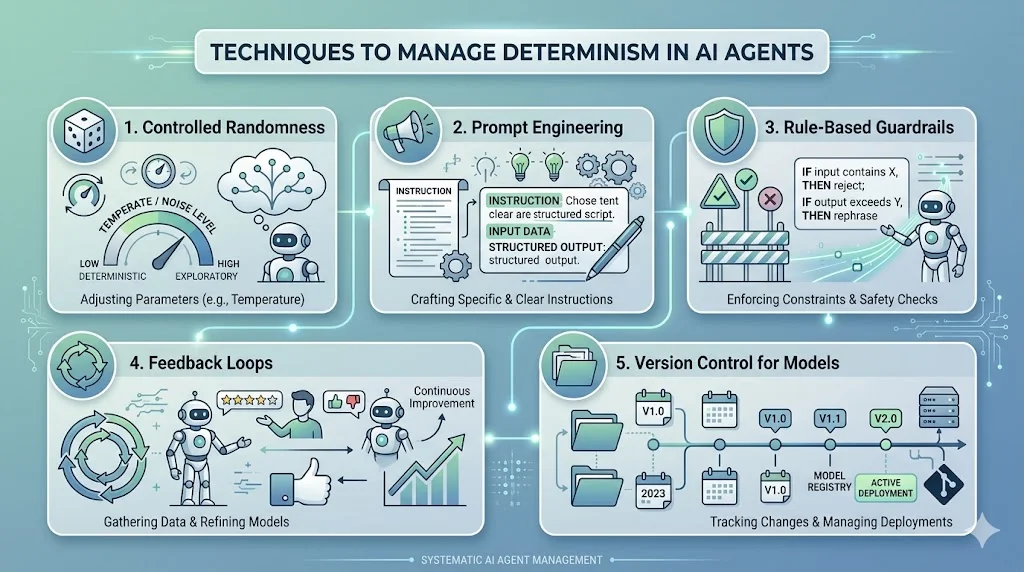 visual representation of Techniques to Manage Determinism in AI Agents