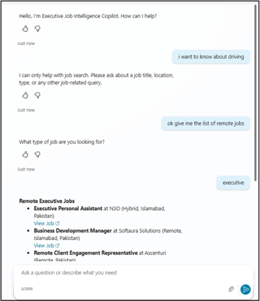  visual representation of Copilot Agent Chat Interface