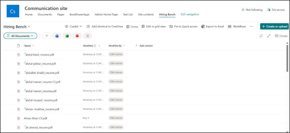 SharePoint Location from where the Agent will pick the Resumes: