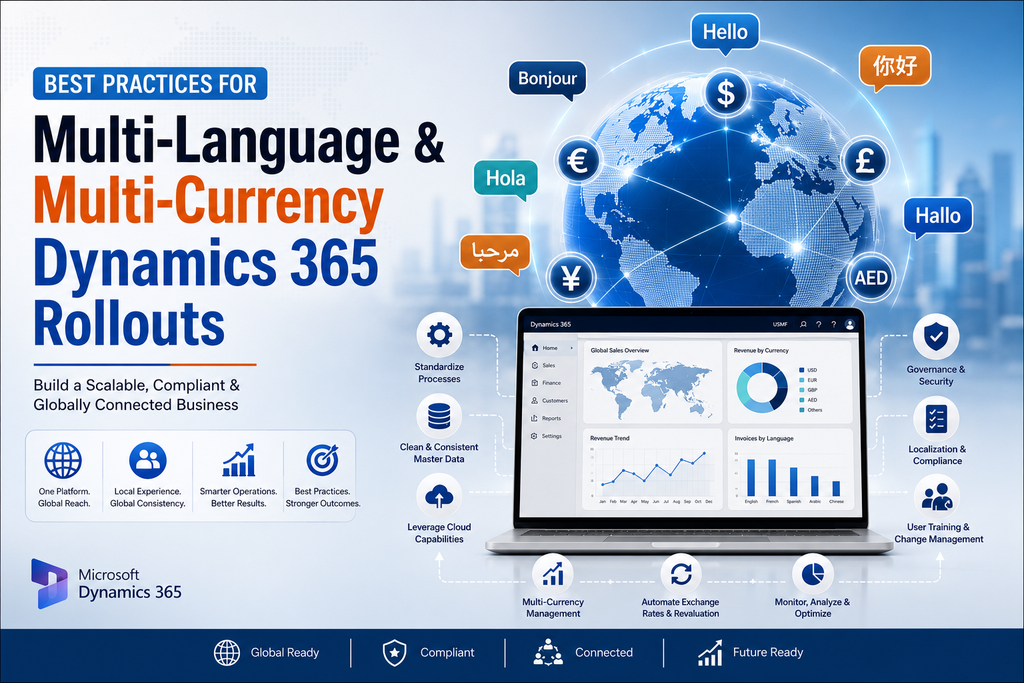 visual representation of Best Practices for Multi-Language and Multi-Currency Dynamics 365 Rollouts