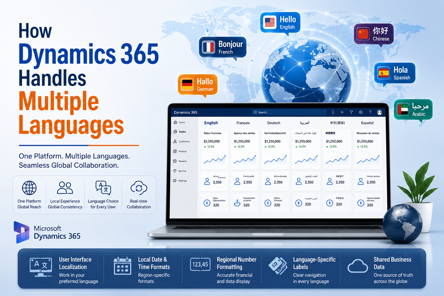 How Dynamics 365 Handles Multiple Languages generate image for this