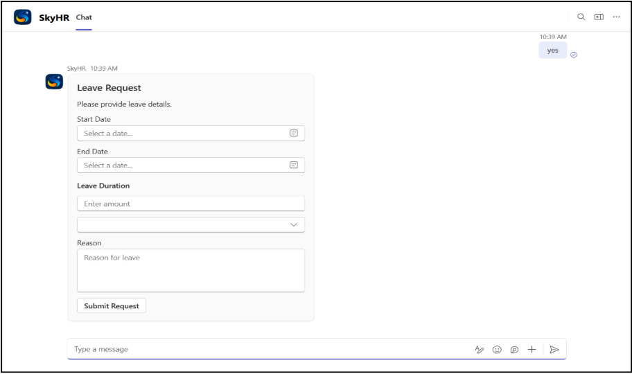 leave Request form in HR chatbot