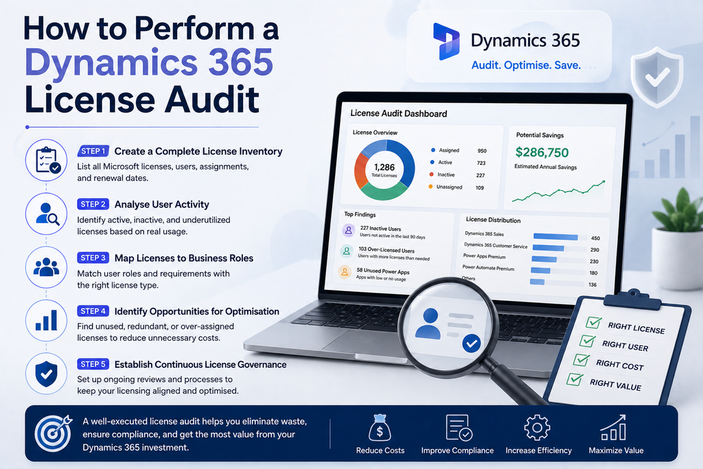 infographics explaining How to Perform a Dynamics 365 License Audit