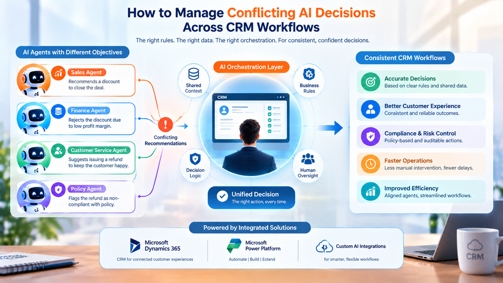 visual representation of How to Manage Conflicting AI Decisions Across CRM Workflows